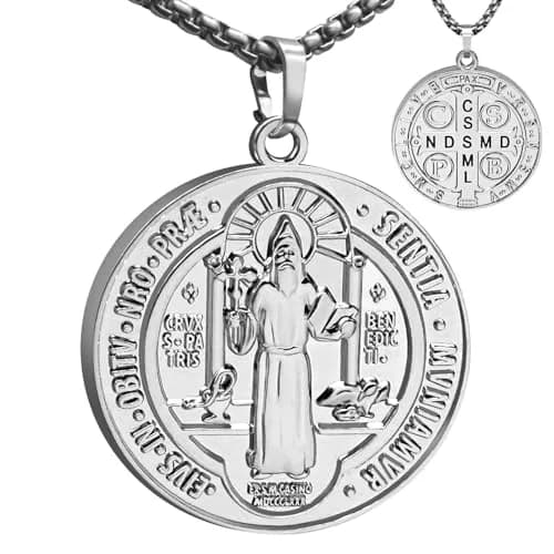 Anwlki St Benedict Necklace Silver Pendant 60cm (23.62in) | Faith Protection Symbol thumbnail 1