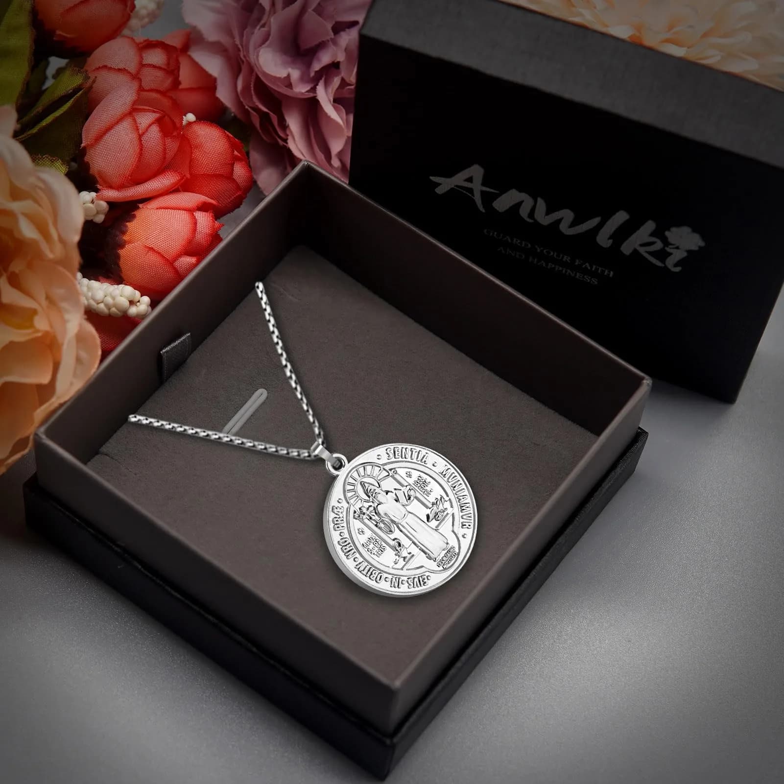 Anwlki St Benedict Necklace Silver Pendant 60cm (23.62in) | Faith Protection Symbol - view 2