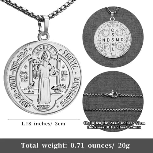 Anwlki St Benedict Necklace Silver Pendant 60cm (23.62in) | Faith Protection Symbol thumbnail 3