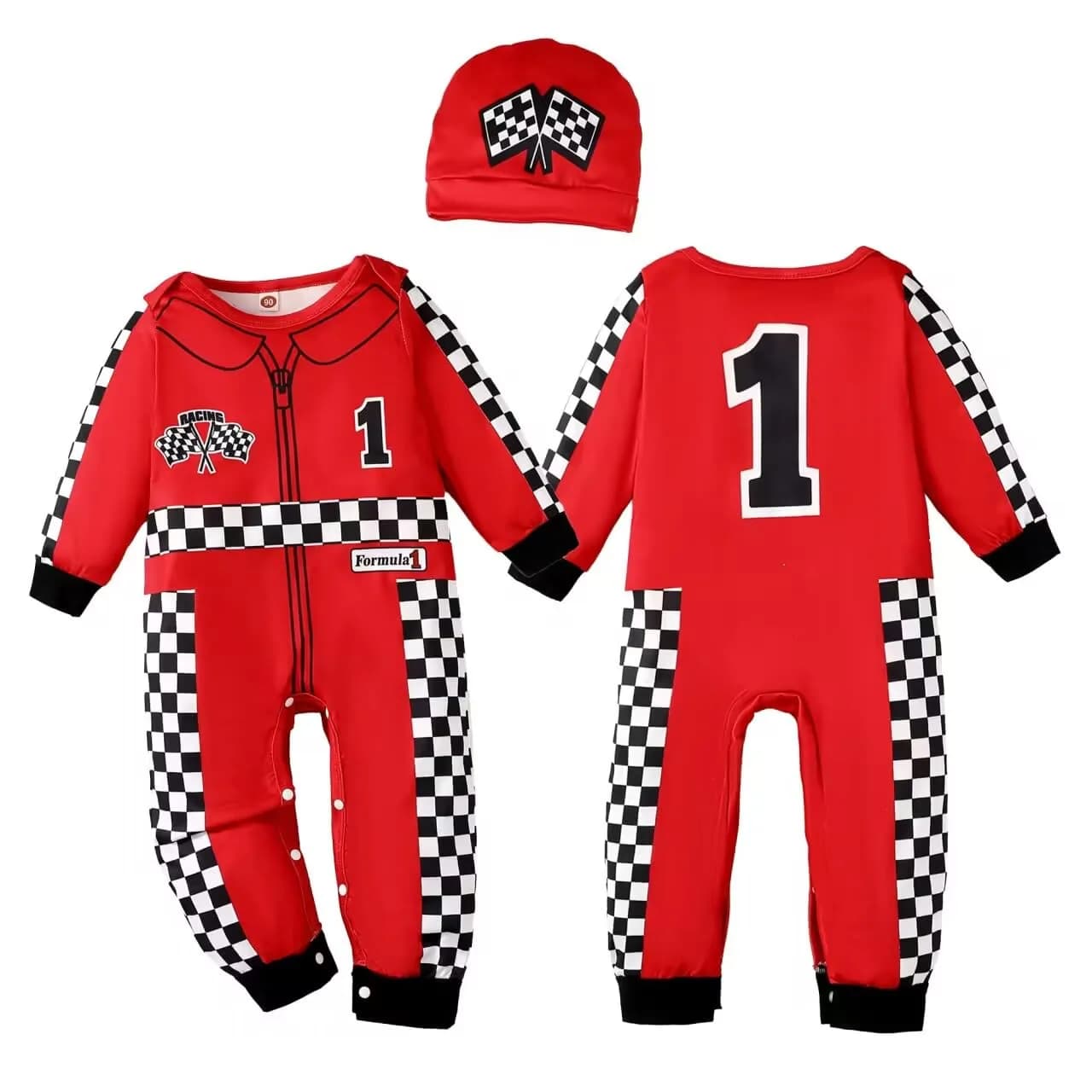 Happidoo Baby Boy Race Car Romper 18-24 Months | First Birthday Outfit with Checkered Pattern