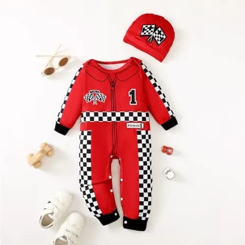 Happidoo Baby Boy Race Car Romper 18-24 Months | First Birthday Outfit with Checkered Pattern thumbnail 2