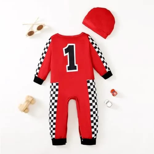 Happidoo Baby Boy Race Car Romper 18-24 Months | First Birthday Outfit with Checkered Pattern thumbnail 3