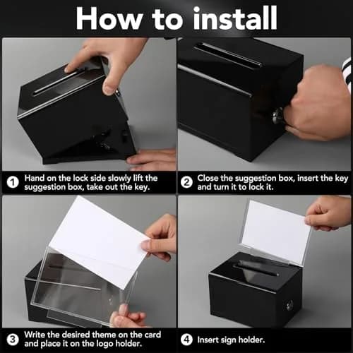VOISEN Acrylic Donation Box with Lock, Black Tip Jar with Sign Holder | Secure Locking, Impact-Resistant, Lightweight thumbnail 4