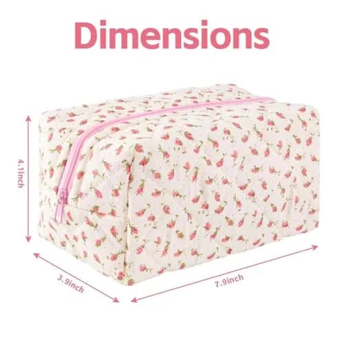 MZLUWM Floral Quilted Makeup Bag with Pink Gingham Lining, 19.8cm x 11.9cm x 10.2cm (7.8"L x 4.7"W x 4"H) | Popular Unique Pattern Design thumbnail 5