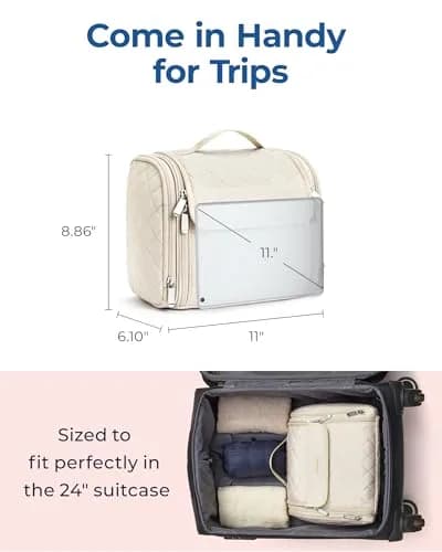 BAGSMART Hanging Toiletry Bag for Women, Large Capacity Cosmetic Organizer Case with Hook, Water-resistant Makeup Bag for Travel, Beige thumbnail 5