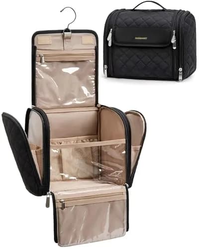 BAGSMART Hanging Makeup Bag with Hook - Large Capacity Travel Organizer for Cosmetics & Toiletries, Black | TSA-Compliant Carry-On thumbnail 1
