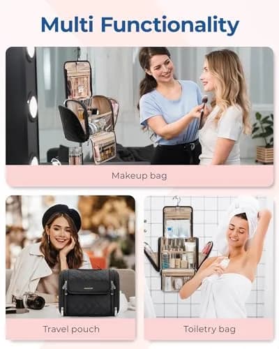 BAGSMART Hanging Makeup Bag with Hook - Large Capacity Travel Organizer for Cosmetics & Toiletries, Black | TSA-Compliant Carry-On thumbnail 4