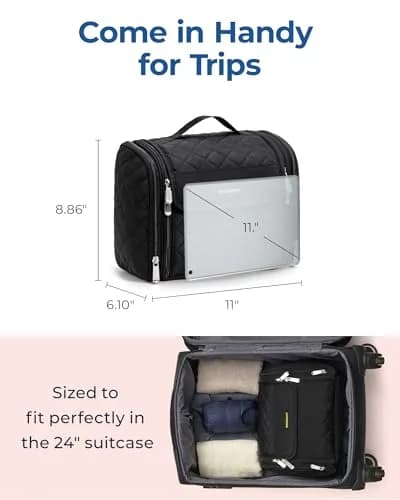 BAGSMART Hanging Makeup Bag with Hook - Large Capacity Travel Organizer for Cosmetics & Toiletries, Black | TSA-Compliant Carry-On thumbnail 5