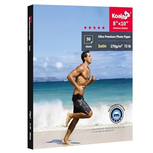 KOALA PAPER Resin Coated 8x10 In Satin Photo Printer Paper 72lb | 50 Sheets, Water-Resistant, True-Color Reproduction thumbnail 1