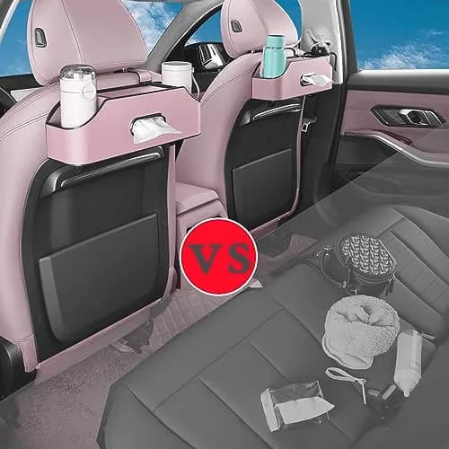HOLDCY Car Back Seat Organizer with 2 Cup Holders, Tissue Storage, Pink | Waterproof ABS & PU Leather, Multi-Pocket Car Organizer thumbnail 3