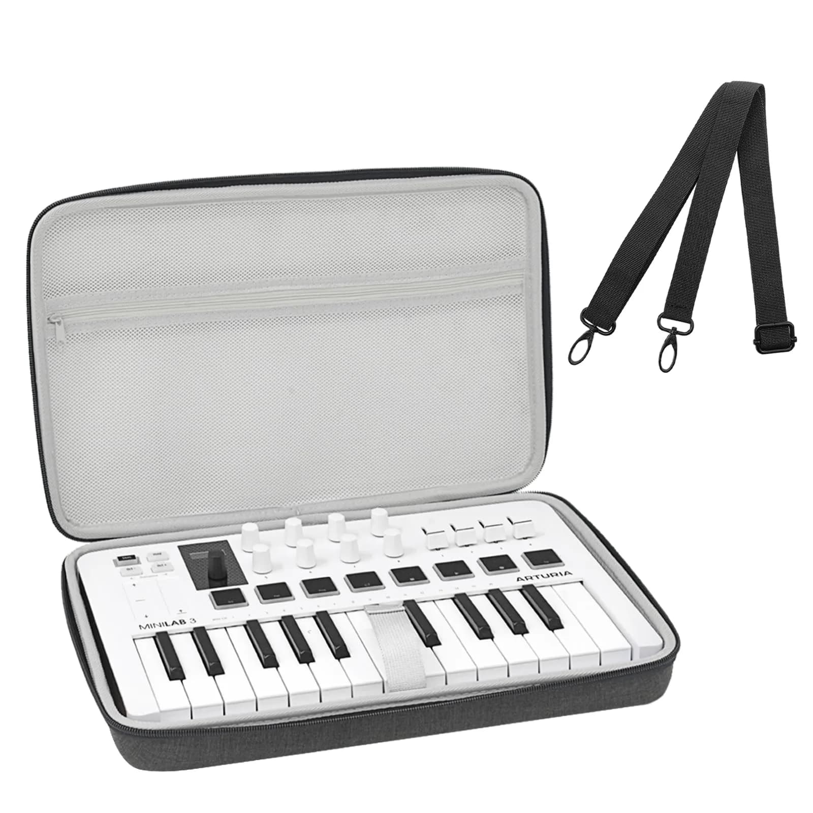 Musiin Premium Velvet Midi Keyboard Case Compatible with Arturia MiniLab 3 | Custom-fit, Rugged & Soft Velvet Lining (70-120 chars) — Grey