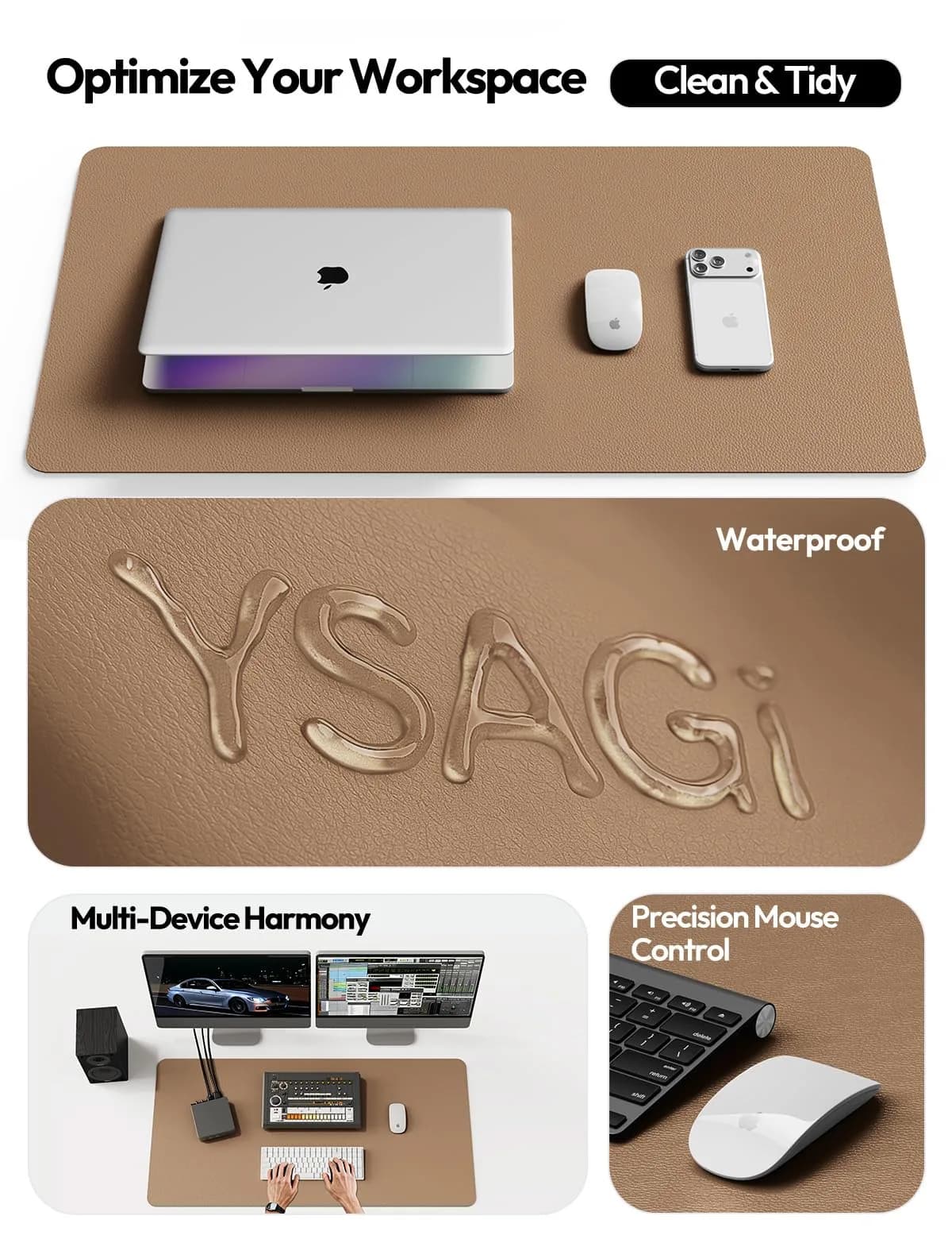 YSAGi PU Leather Desk Protector Mat 120cm x 60cm (47.2" x 23.6") | Protects Desks from Scratches, Spills, and Heat - view 8