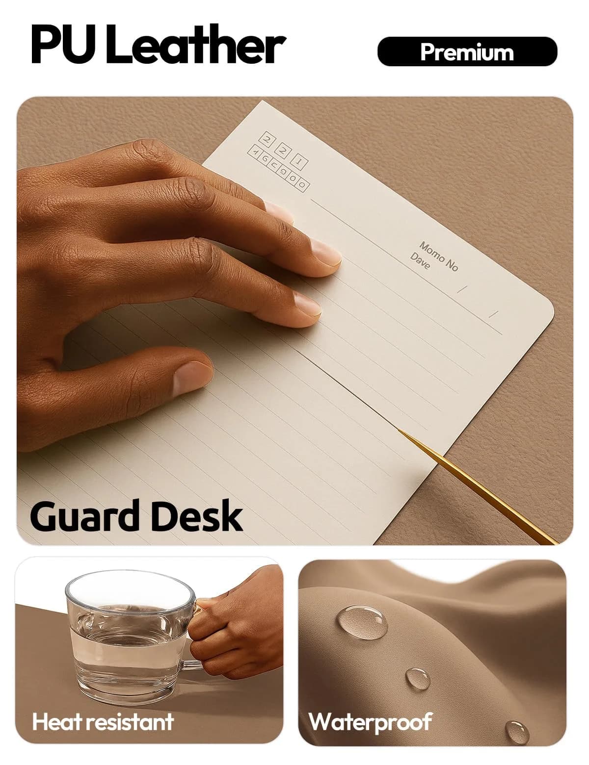 YSAGi PU Leather Desk Protector Mat 120cm x 60cm (47.2" x 23.6") | Protects Desks from Scratches, Spills, and Heat - view 3