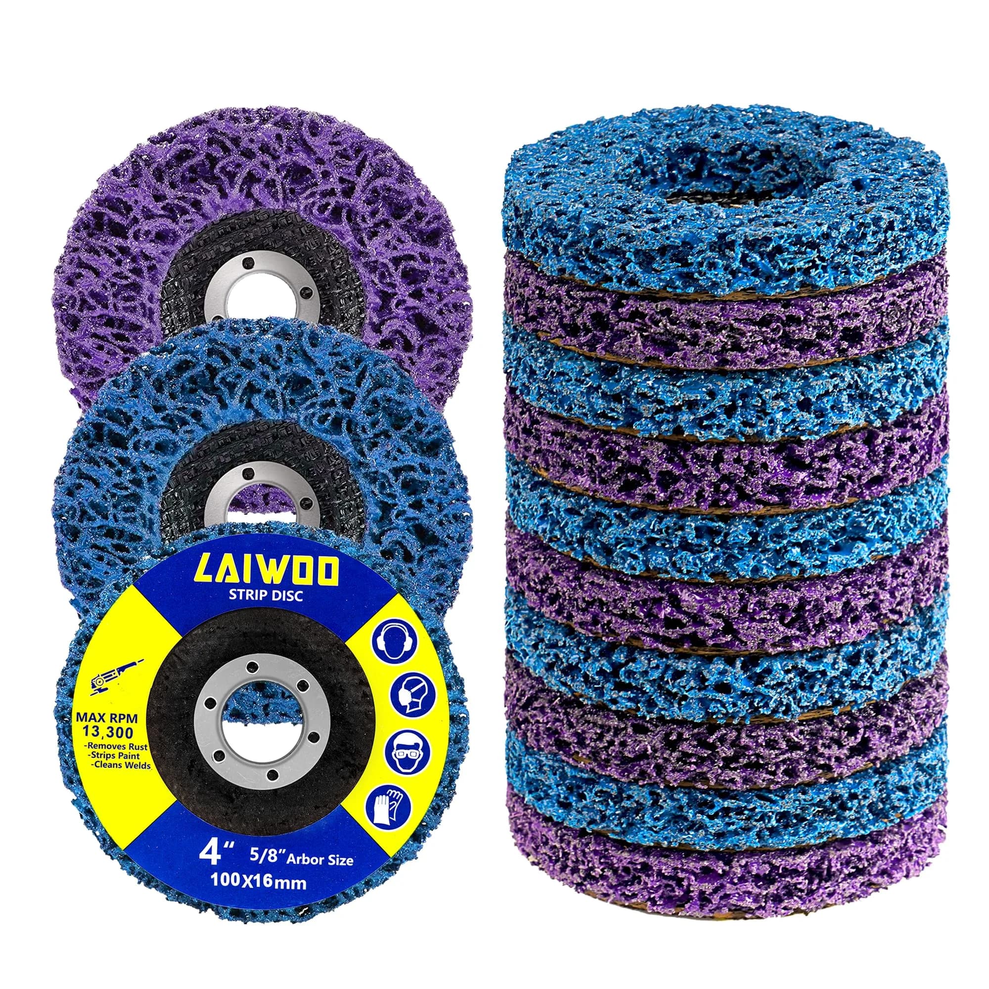 LAIWOO Strip Disc Wheels 100mm (4") x 16mm (5/8") | Diamond Abrasive for Metal & Paint Removal - main product image
