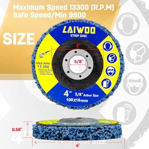 LAIWOO Strip Disc Wheels 100mm (4") x 16mm (5/8") | Diamond Abrasive for Metal & Paint Removal thumbnail 2