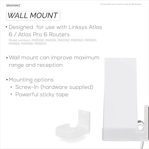 BRAINWAVZ Wall Mount for Linksys Atlas 6 / Atlas Pro 6 WiFi Router | Easy Install Bracket, Reduce Interference & Clutter, Adhesive & Screw Mounting thumbnail 6