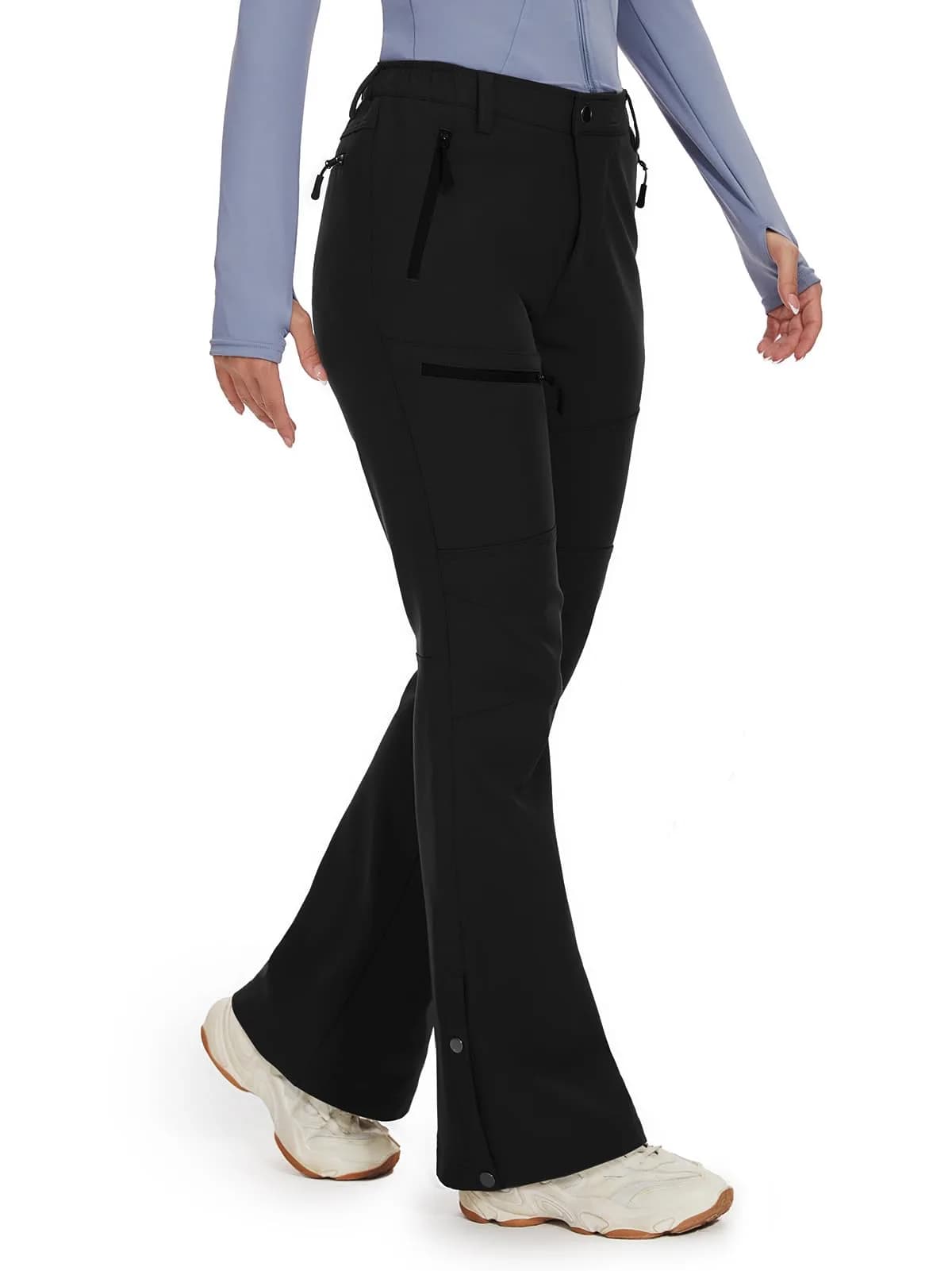 Cycorld Womens Snow Pants: Warm Fleece Lined Ski Pants Softshell | Flared Fit, Windproof & Water-Resistant — Black / 8