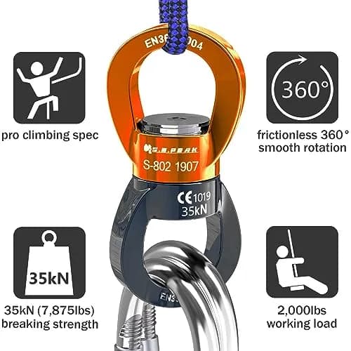PROND 35kN Swing Swivel Rotational Device with Carabiner, 73g (2.58oz) | Heavy Duty for Tree Swings, Aerial Silks, Hammocks thumbnail 4