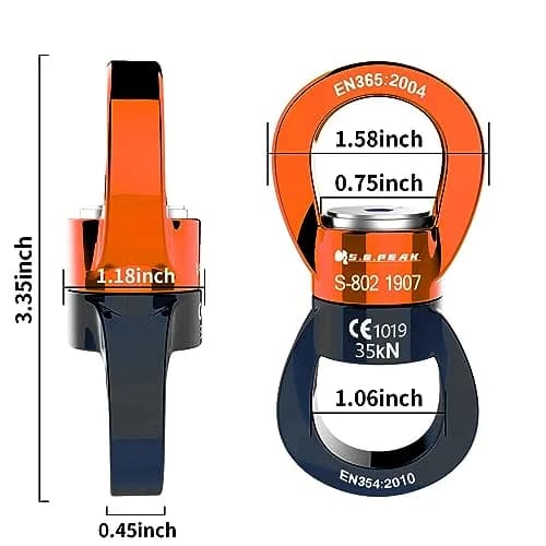 PROND 35kN Swing Swivel Rotational Device with Carabiner, 73g (2.58oz) | Heavy Duty for Tree Swings, Aerial Silks, Hammocks thumbnail 3