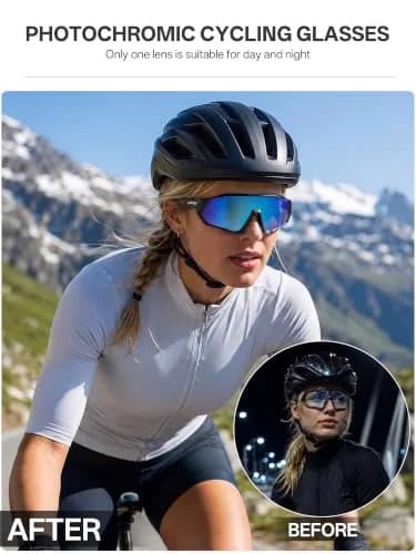 KAPVOE 05-Photochromic Blue Cycling Glasses for Men & Women | UV Adapting Lenses | Lightweight 156g thumbnail 3