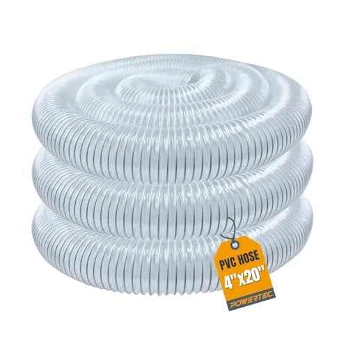 POWERTEC 4" x 20' Dust Collection Hose, 4 Inch Flexible PVC Hose with Steel Wire Reinforcement | 101.6mm (4") Diameter x 6.1m (20') Length thumbnail 1