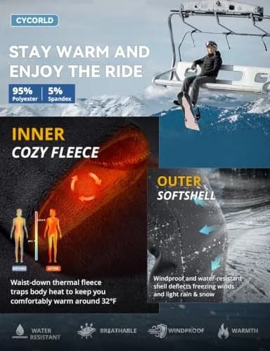 Cycorld Womens Snow Pants: Warm Fleece Lined Ski Pants Softshell | Flared Fit, Windproof & Water-Resistant thumbnail 4