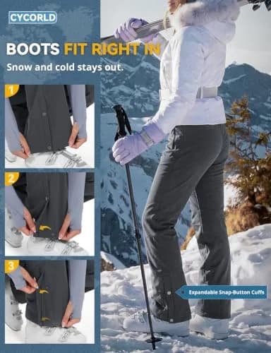 Cycorld Womens Snow Pants: Warm Fleece Lined Ski Pants Softshell | Flared Fit, Windproof & Water-Resistant thumbnail 6