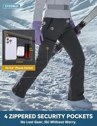 Cycorld Womens Snow Pants: Warm Fleece Lined Ski Pants Softshell | Flared Fit, Windproof & Water-Resistant thumbnail 8