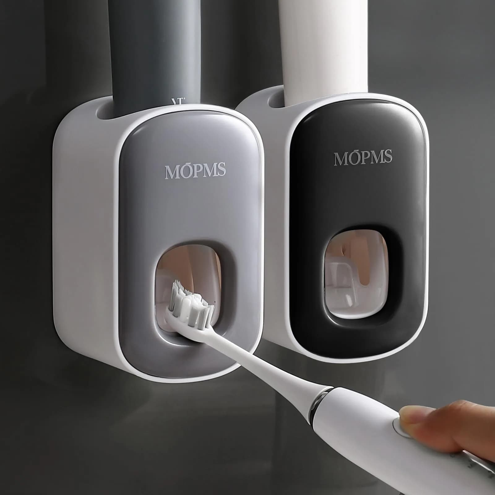 MOPMS Automatic Toothpaste Dispenser Black 1Pc | Hands-Free Squeeze for Kids & Adults — 1pcs Grey+1pcs Black