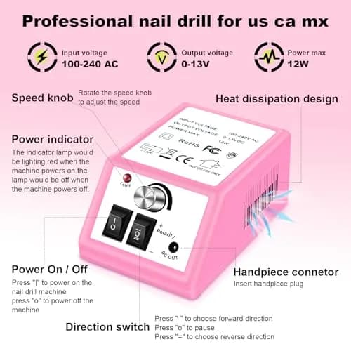 LAVAED Professional Nail Drill Electric Nail File Kit with 156pcs Sanding Bands & Bits, Pink | 20000 RPM, Low Noise, Low Vibration thumbnail 2