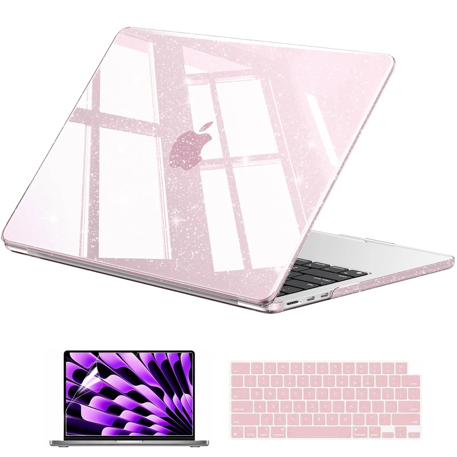 EooCoo Sparkly Case for MacBook Air 13 inch M5/M4/M3/M2 2026-2022 Baby Pink | Ultra-thin, Scratch-Resistant, Easy Snap-On — Sparkly Baby Pink