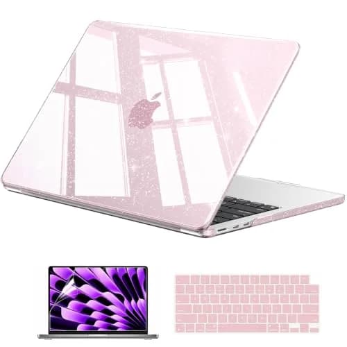 EooCoo Sparkly Case for MacBook Air 13 inch M5/M4/M3/M2 2026-2022 Baby Pink | Ultra-thin, Scratch-Resistant, Easy Snap-On thumbnail 1