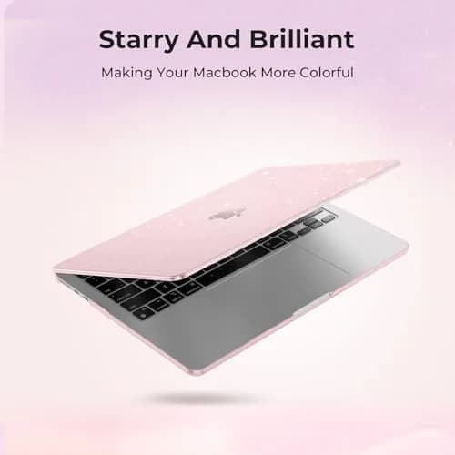 EooCoo Sparkly Case for MacBook Air 13 inch M5/M4/M3/M2 2026-2022 Baby Pink | Ultra-thin, Scratch-Resistant, Easy Snap-On thumbnail 5