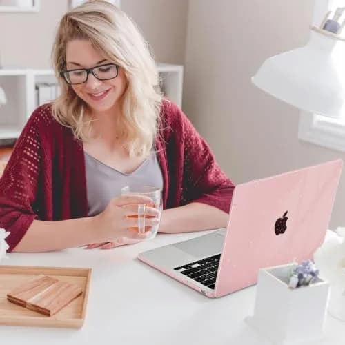 EooCoo Sparkly Case for MacBook Air 13 inch M5/M4/M3/M2 2026-2022 Baby Pink | Ultra-thin, Scratch-Resistant, Easy Snap-On thumbnail 6