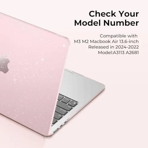 EooCoo Sparkly Case for MacBook Air 13 inch M5/M4/M3/M2 2026-2022 Baby Pink | Ultra-thin, Scratch-Resistant, Easy Snap-On thumbnail 8