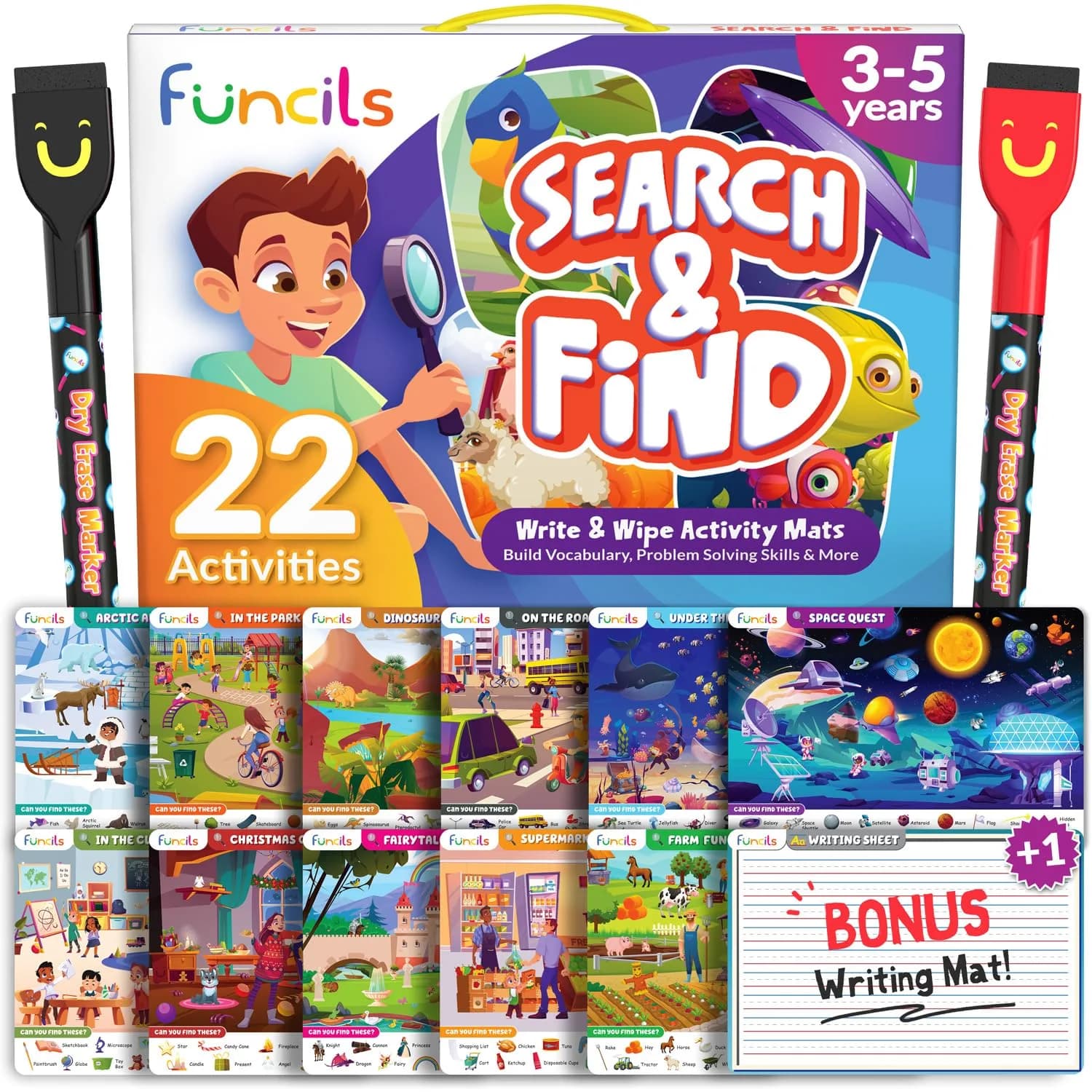 Funcils Search and Find Educational Toy Mats for Kids Ages 3-6 | Cognitive & Creative Skills