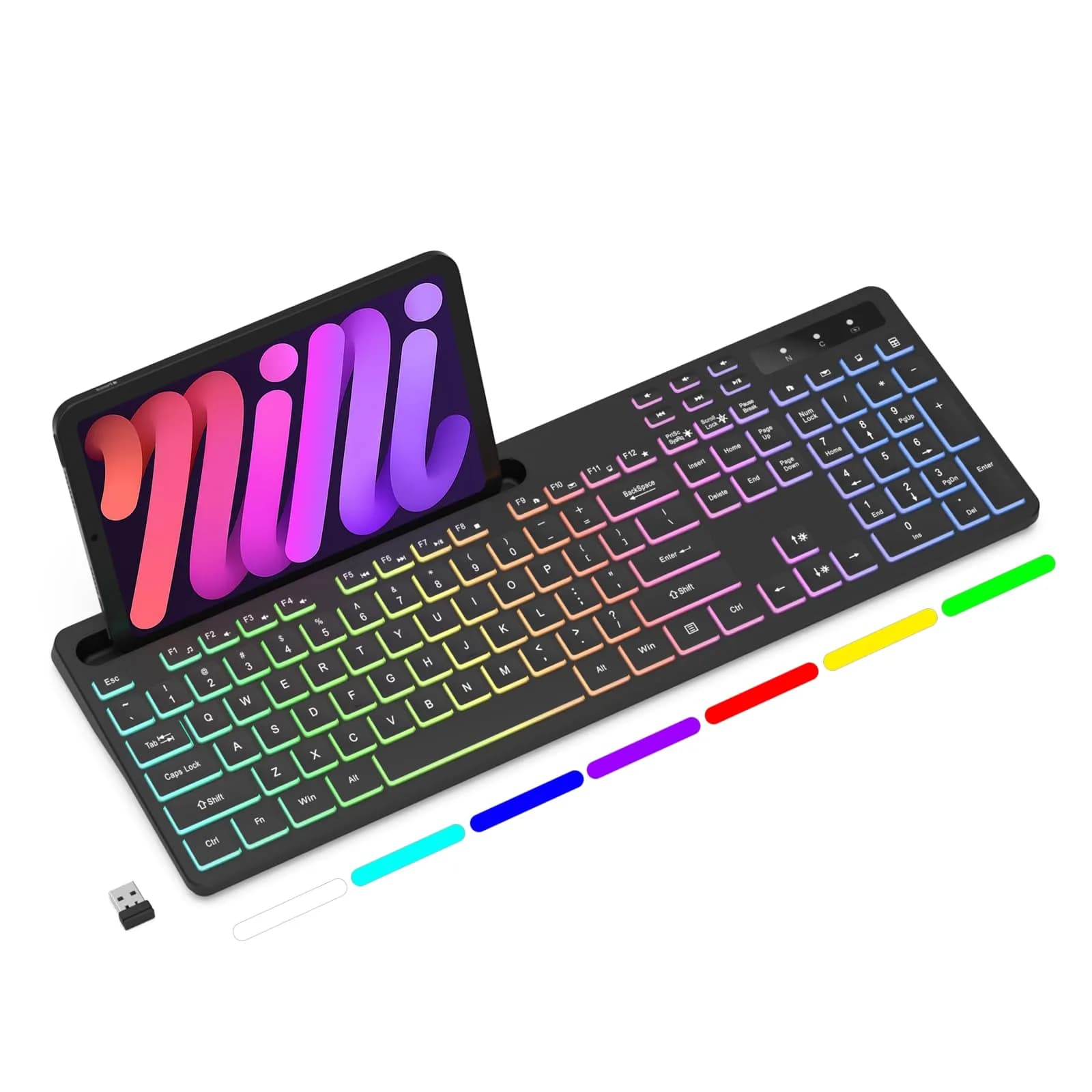Soueto Wireless Keyboard with RGB Backlit, Phone Holder, Black | Full-Size Tactile Keys — Black