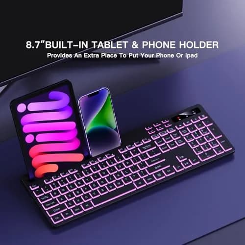 Soueto Wireless Keyboard with RGB Backlit, Phone Holder, Black | Full-Size Tactile Keys thumbnail 4