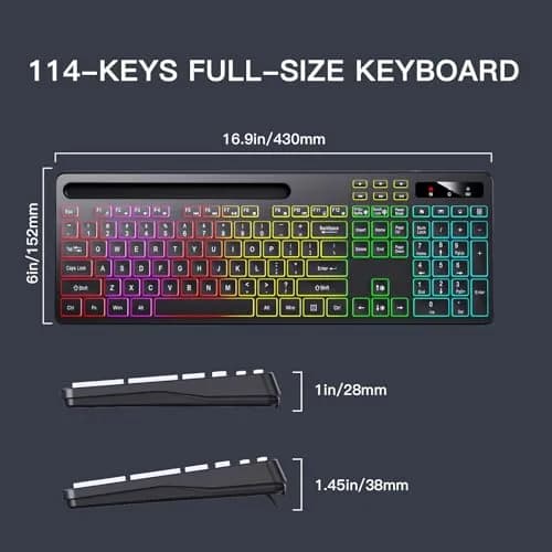 Soueto Wireless Keyboard with RGB Backlit, Phone Holder, Black | Full-Size Tactile Keys thumbnail 8