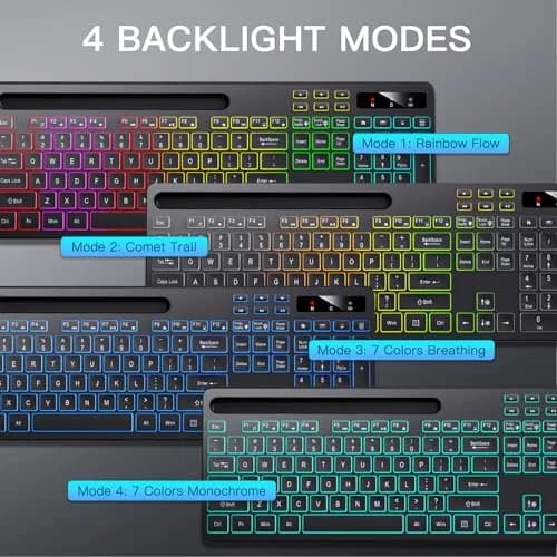 Soueto Wireless Keyboard with RGB Backlit, Phone Holder, Black | Full-Size Tactile Keys thumbnail 3
