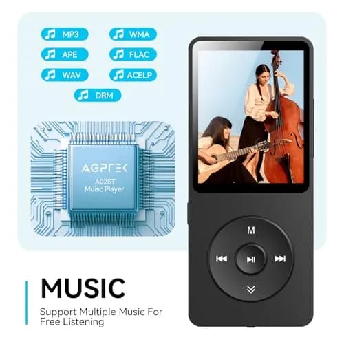 AGPTEK A02 MP3 Player 32GB (1.8 inch Screen) | Bluetooth 5.3 Music Player with Speaker, FM Radio, Voice Recorder thumbnail 5