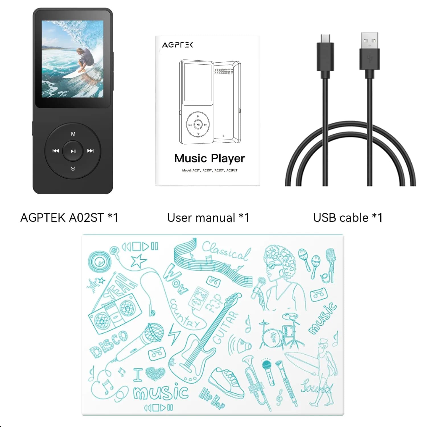 AGPTEK A02 MP3 Player 32GB (1.8 inch Screen) | Bluetooth 5.3 Music Player with Speaker, FM Radio, Voice Recorder - view 9