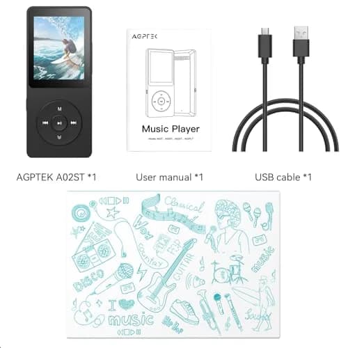 AGPTEK A02 MP3 Player 32GB (1.8 inch Screen) | Bluetooth 5.3 Music Player with Speaker, FM Radio, Voice Recorder thumbnail 9