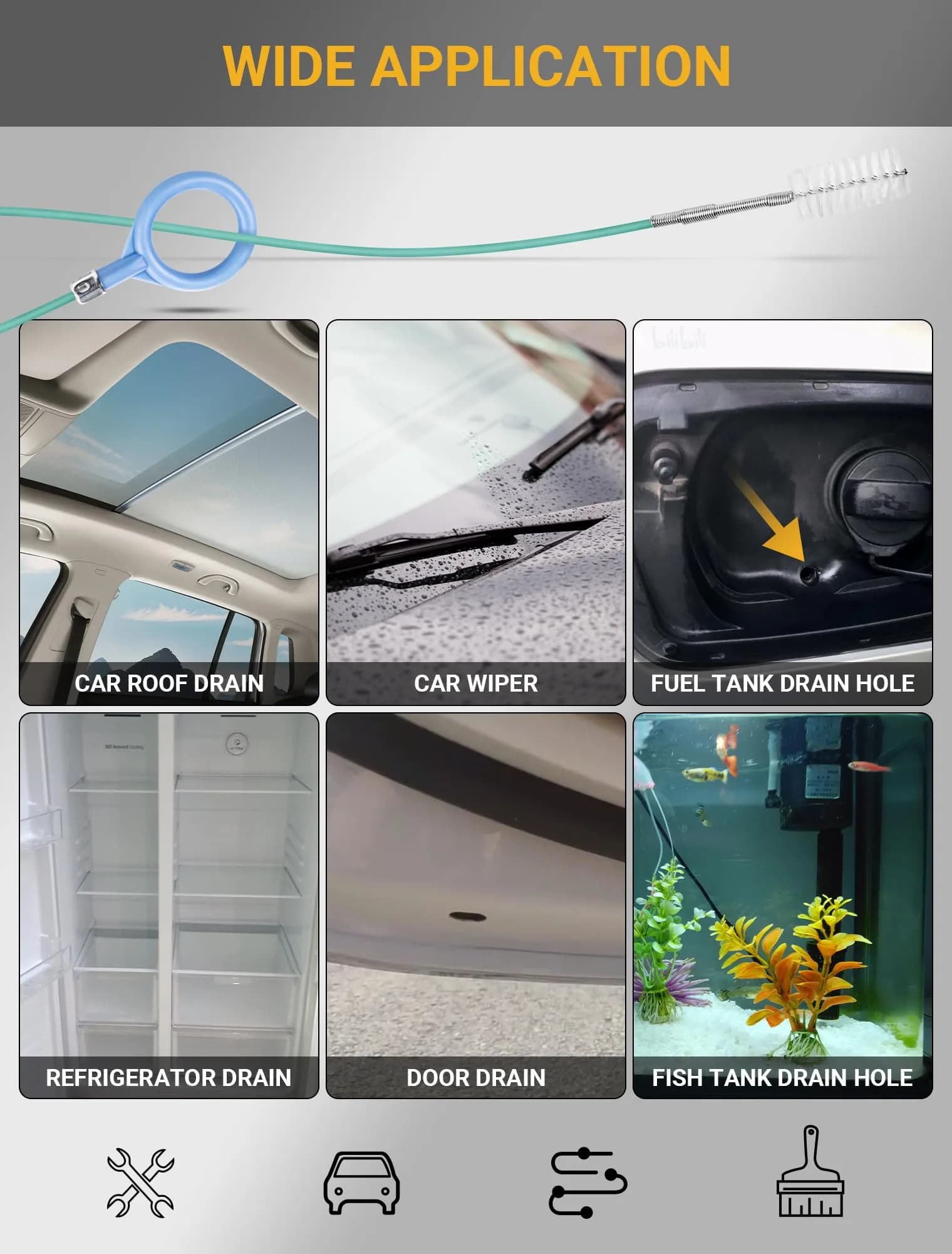 SARDVISA 2-Pack 78-Inch Flexible Sunroof Drain Brushes | Reach Curved Tubes to Remove Dirt and Debris - view 6