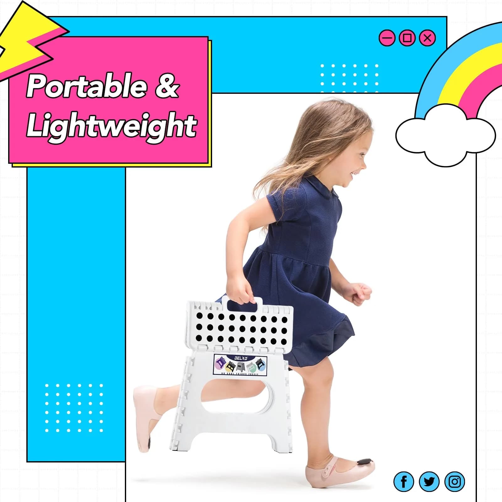 Delxo Folding Step Stool 27.9cm (11 Inch) White 1-Pack | Sturdy & Safe for Kids & Adults - view 2