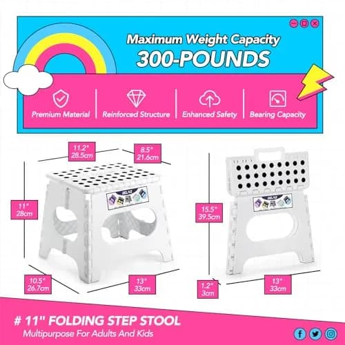 Delxo Folding Step Stool 11 Inch White 1 Pack | Sturdy & Safe for Kids and Adults thumbnail 5