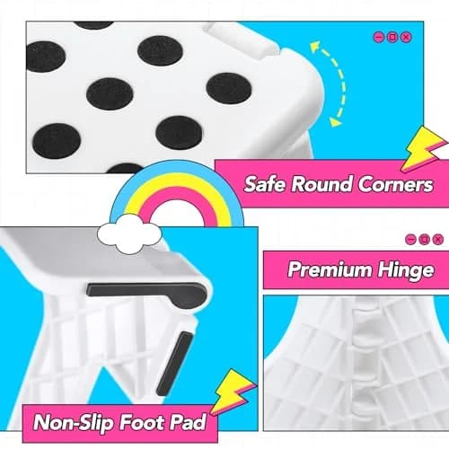 Delxo Folding Step Stool 11 Inch White 1 Pack | Sturdy & Safe for Kids and Adults thumbnail 6