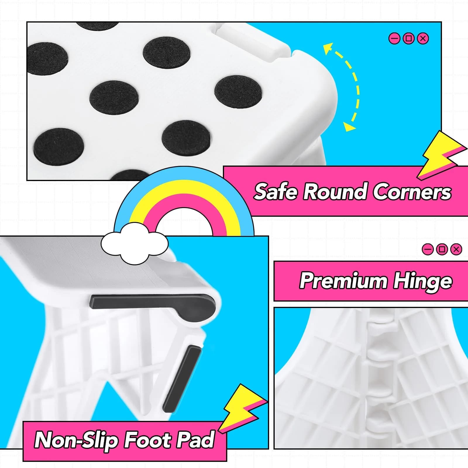 Delxo Folding Step Stool 27.9cm (11 Inch) White 1-Pack | Sturdy & Safe for Kids & Adults - view 6