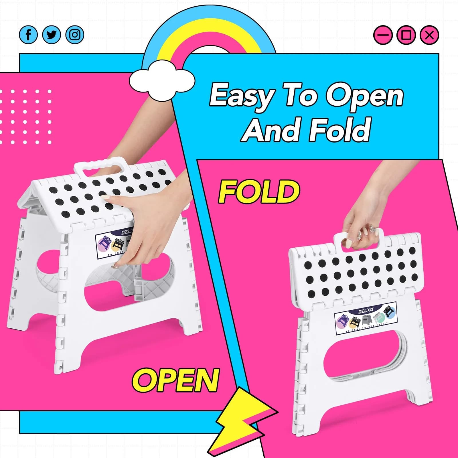 Delxo Folding Step Stool 27.9cm (11 Inch) White 1-Pack | Sturdy & Safe for Kids & Adults - view 7