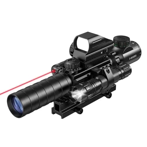 MidTen 3-9x32 5-in-1 Scope Combo with Dual Illuminated Rangefinder, Laser Sight, Red Dot, Flashlight, 20mm Mount | Versatile Rifle Scope thumbnail 1